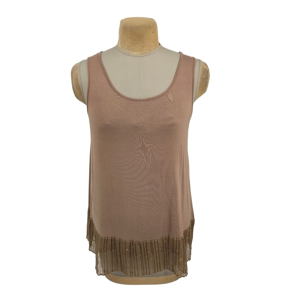 LOGO Layers Tank Top Women M Brown Lace Trim Sleeveless Casual Feminine Neutral
